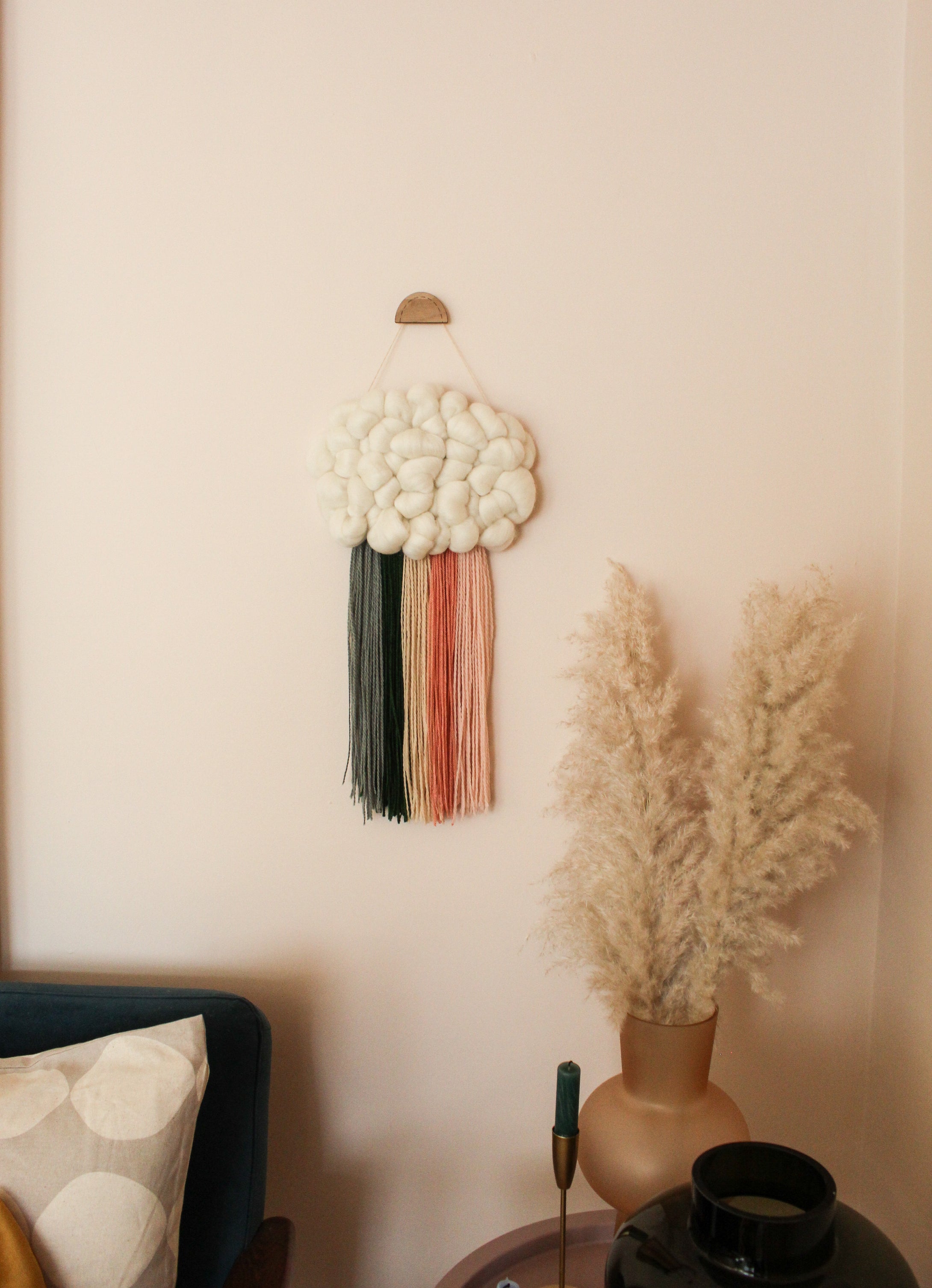 Cloud Woven Wall Hanging in Pinks and Greens Mix